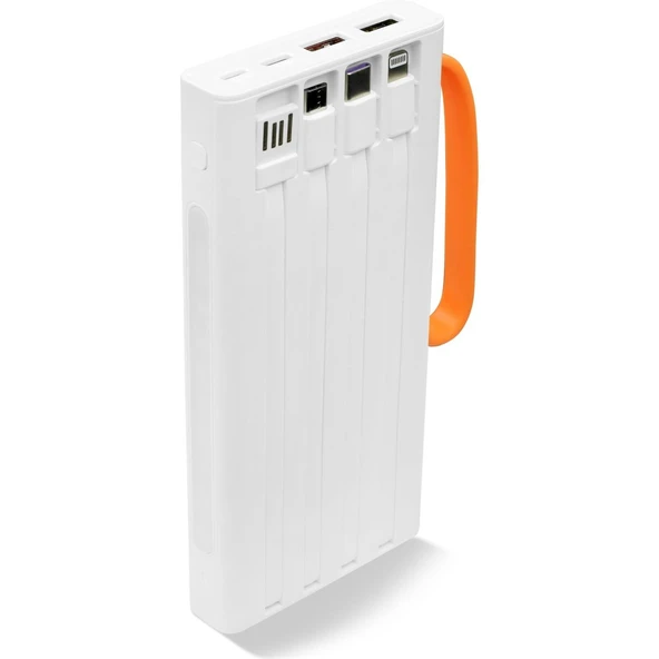 Pmr 10.000 Mah Pd 22.5W Dahili Kablolu Hızlı Şarj Led Fener QC10 Beyaz Powerbank - 4