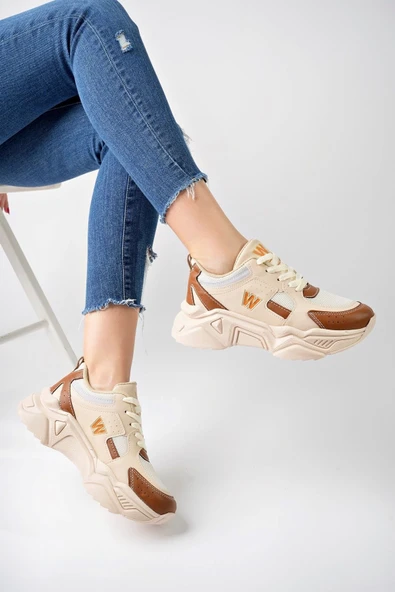 Albishoes Kadın Yazlık Fileli Yüksek Taban Hafif Rahat 5 CM Günlük Yürüyüş Kalın Taban Spor Ayakkabı