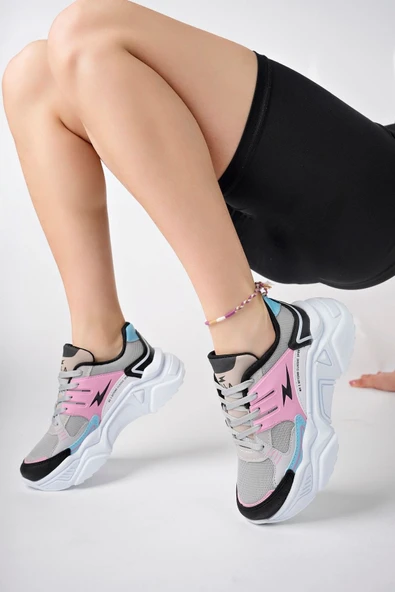 Albishoes Kadın Yazlık Fileli Yüksek Taban 5 CM Hafif Rahat Günlük Yürüyüş Kalın Taban Spor Ayakkabı