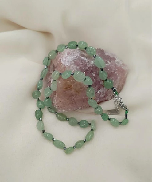 Kolye Çelik Dogaltaş Aventurin Kadın Kız Takı Gerdanlık Düğün Nişan