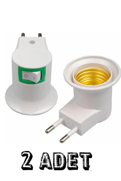 2 Adet Aç - Kapa Anahtarlı E27 Duylu Fiş, E27 Ampul ve Gece Lambası Takılabilir Anahtarlı Fişli Duy ürün görseli 1