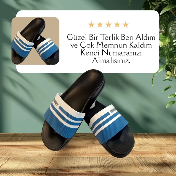 Unısex Mavi Beyaz Kaymaz Rahat Taban Deniz Plaj Havuz Banyo Günlük Terlik MIAMI-0850 - 8