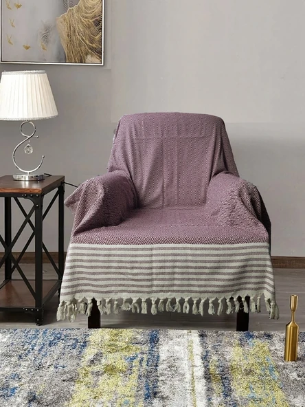 Buldan İşi Kolları Örten Pamuklu Tekli Koltuk Berjer Örtüsü 180x150 cm Pamuk Dokuma (Mürdüm) ürün görseli