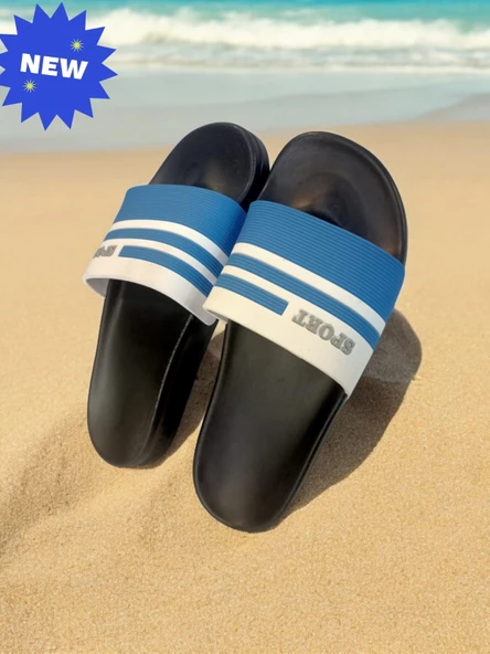 Unısex Mavi Beyaz Kaymaz Rahat Taban Deniz Plaj Havuz Banyo Günlük Terlik MIAMI-0850 - 5