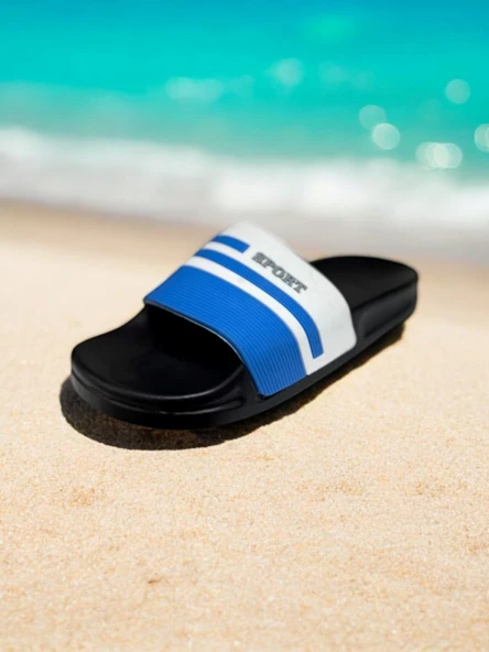 Unısex Mavi Beyaz Kaymaz Rahat Taban Deniz Plaj Havuz Banyo Günlük Terlik MIAMI-0850