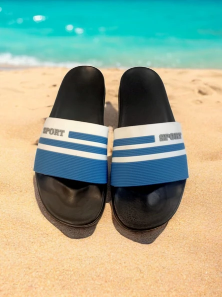 Unısex Mavi Beyaz Kaymaz Rahat Taban Deniz Plaj Havuz Banyo Günlük Terlik MIAMI-0850 - 3