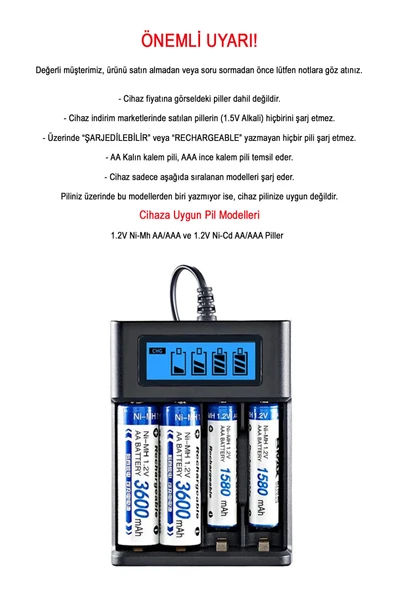 Greentech Pil Şarj Cihazı (Dört Yuvalı) - 1.2V Ni-Mh / Ni-Cd AA / AAA / GT-BC03 - 2