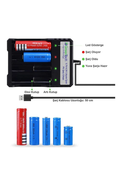 Greentech 3.7/4.2 Lityum İyon Pil Şarj Cihazı (Dört Yuvalı) / GT-BC05 - 3