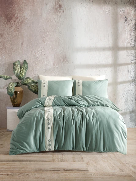 PRİMACASA ÇİFT KİŞİLİK NAKIŞLI NEVRESİM TAKIMI DAİSY MİNT - Resim 2