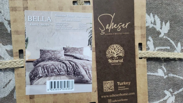 ŞAHESER ÇİFTKİŞİLİK NEVRESİM TAKIMI BELLA KAHVE - Resim 3