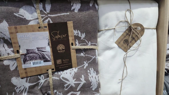 ŞAHESER ÇİFTKİŞİLİK NEVRESİM TAKIMI BELLA KAHVE - Resim 4