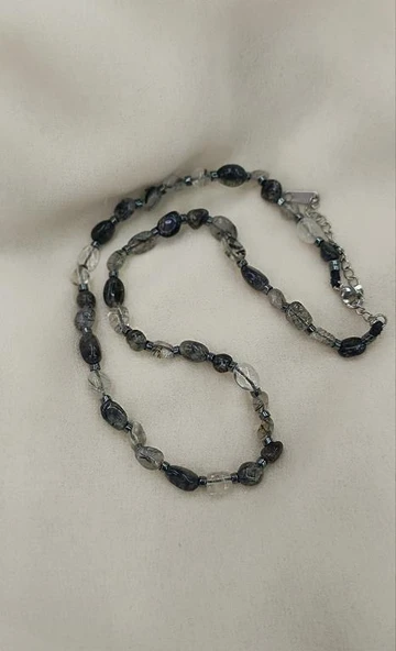 Kolye Çelik Dogaltaş Rutil Kuvars Kadın Kız Takı Gerdanlık Düğün Nişan - 3