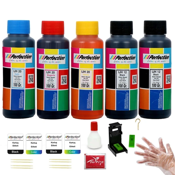 Perfection HP 653 Siyah Kartuş Uyumlu Dolum Seti 5x100 gr. Aparatlı+Solüsyonlu