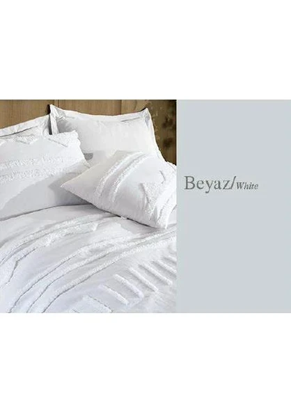 ŞAHESER PUFF NAKIŞLI NEVRESİM TAKIMI ÇİFT KİŞİLİK İRİS BEYAZ ürün görseli