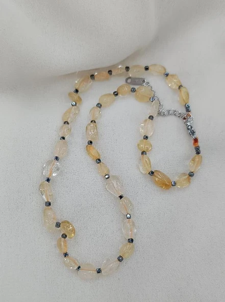 Kolye Çelik Dogaltaş Sitrin Kadın Kız Takı Gerdanlık Düğün Nişan - 3