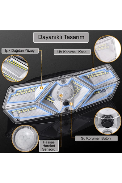 Greentech Güneş Enerjili Hareket Sensörlü, 6 Taraflı 104 Led Aydınlatma / GT-SL13 - 2