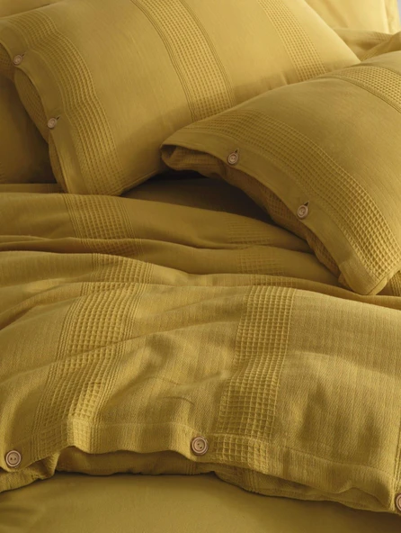 ŞAHESER ÇİFT KİŞİLİK BRUNO JAKARLI NEVRESİM TAKIMI SARI - Resim 2