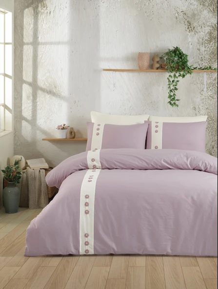 PRİMACASA ÇİFT KİŞİLİK NAKIŞLI NEVRESİM TAKIMI DAİSY PUDRA - Resim 2