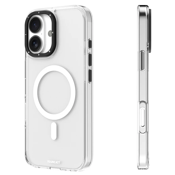 Apple iPhone 16 Kılıf M-safe Şarj Özellikli Cam Arka Yüzey TPU Youngkit Gemstone Serisi Kapak - 6