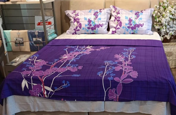 TÜRKİZ ÇİFT KİŞİLİK PAMUK SATEN NEVRESİM TAKIMI PURPLE MOR - 5