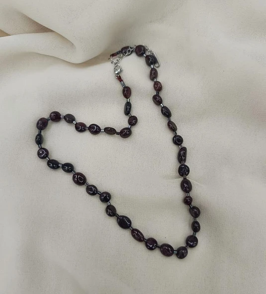 Kolye Çelik Dogaltaş Rutil Lal ( Garnet )Kadın Kız Takı Gerdanlık Düğün Nişan - 3