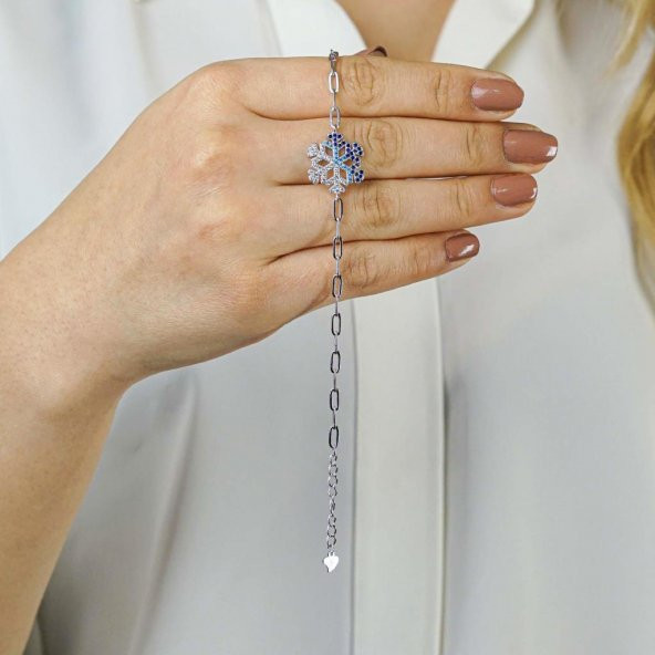 Renk Geçişli Kar Tanesi Tasarımlı 925 Ayar Gümüş Bileklik - Resim 2