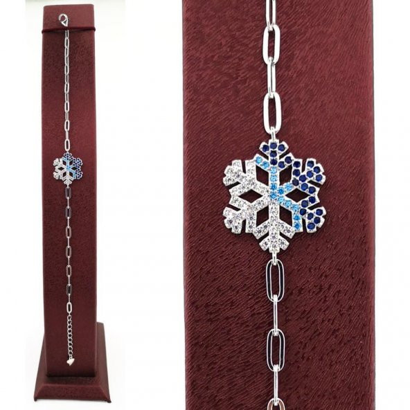 Renk Geçişli Kar Tanesi Tasarımlı 925 Ayar Gümüş Bileklik - Resim 5