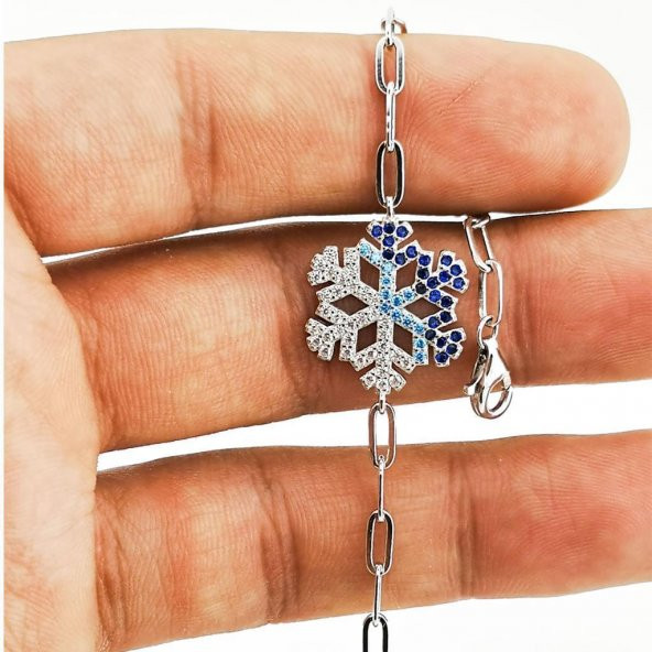 Renk Geçişli Kar Tanesi Tasarımlı 925 Ayar Gümüş Bileklik - Resim 7