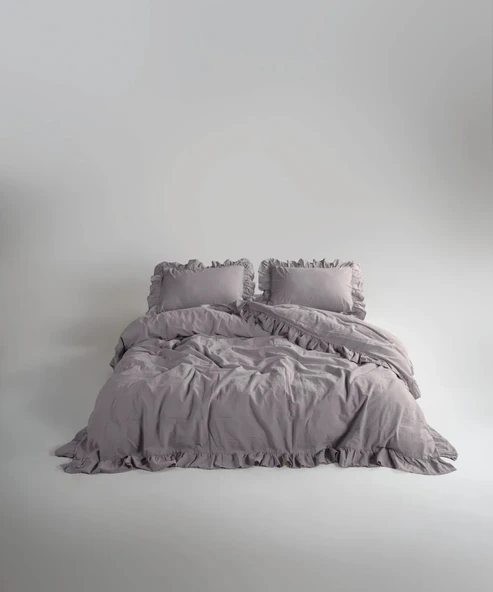 STONEWASHED NEVRESİM TAKIMI ÇİFT KİŞİLİK OPAL GREY ürün görseli