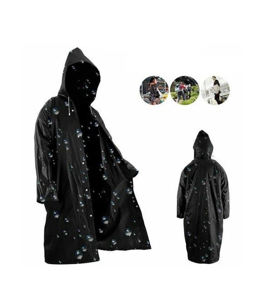 Single Sword PVC Erkek&Kadın Pardesü Yağmurluk, Siyah - 2
