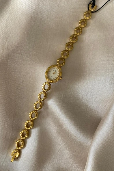 Romanson Altın Sarı Kaplama Halkalı Paslanmaz Çelik Özel Tasarım Kordon Küçük Vintage Kadın Kol Saati