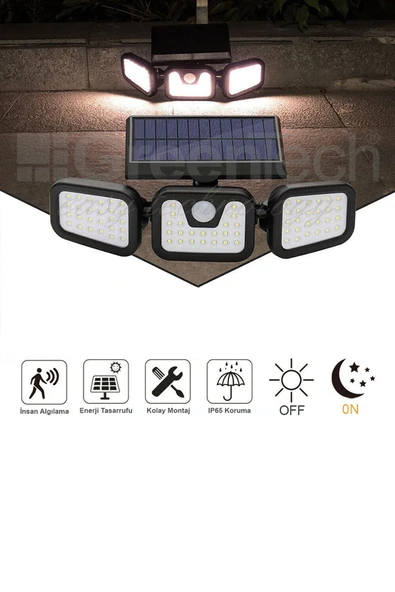 Greentech Güneş Enerjili Hareket Sensörlü 3 Taraflı Led Aydınlatma / GT-SL07 - 2