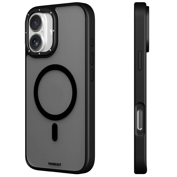 Apple iPhone 16 Kılıf M-safe Şarj Özellikli Cam Arka Yüzey TPU Youngkit Gemstone Serisi Kapak - 4
