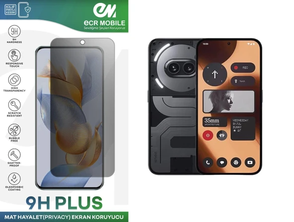 Nothing Phone 2a Plus Ekran Koruyucu Tam Uyumlu 9H Esnek Nano Kırılmayan MAT HAYALET(Privacy)