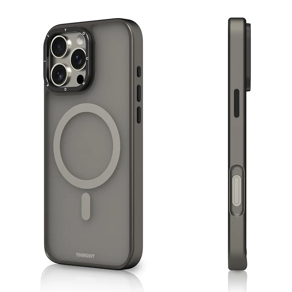 Apple iPhone 16 Pro Kılıf M-safe Şarj Özellikli Cam Arka Yüzey TPU Youngkit Gemstone Serisi Kapak - 2