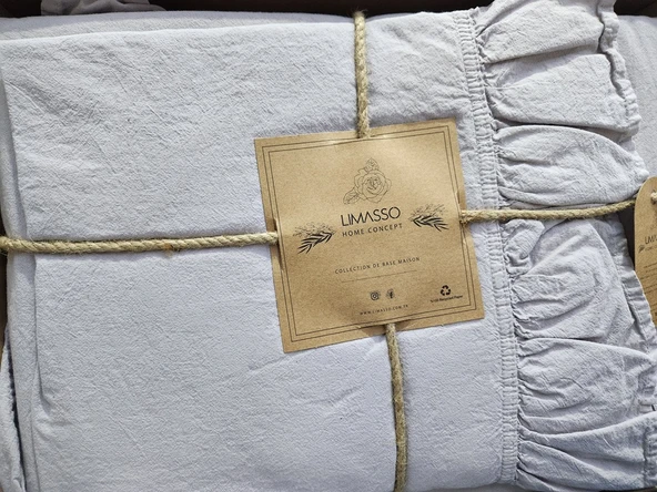 STONEWASHED NEVRESİM TAKIMI ÇİFT KİŞİLİK OPAL GREY - Resim 4