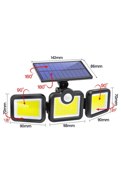 Greentech Güneş Enerjili Hareket Sensörlü, 3 Taraflı 171 Cob Led Aydınlatma / GT-SL15 - 9