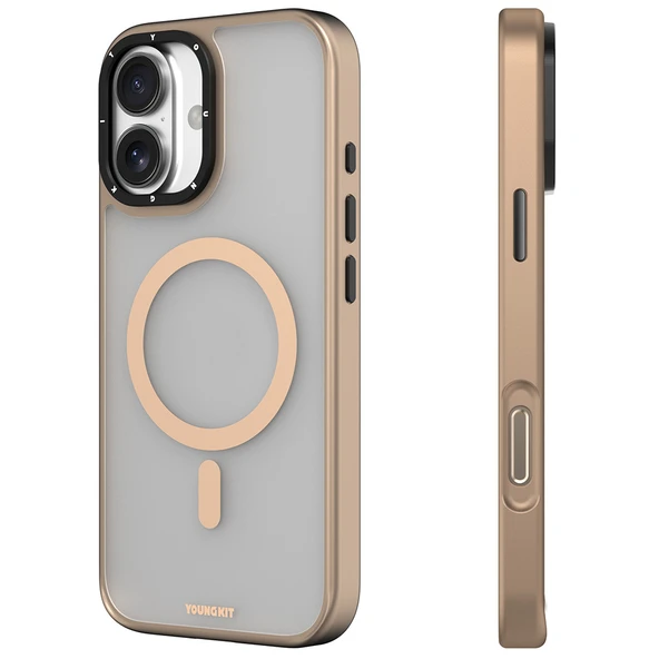 Apple iPhone 16 Kılıf M-safe Şarj Özellikli Cam Arka Yüzey TPU Youngkit Gemstone Serisi Kapak - 8