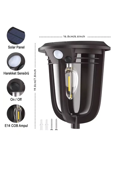 Greentech Güneş Enerjili Hareket Sensörlü, Cob Led Duvar Aplik / GT-SL18 - 6