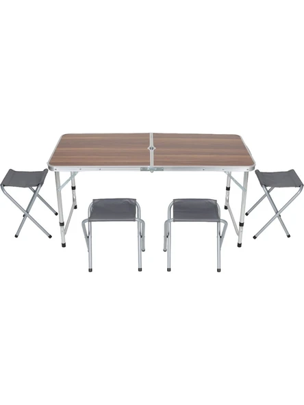 Uniqamping Çanta Tipi 4 Tabureli Katlanır Kamp Masa Seti - Ahşap Desen - 2