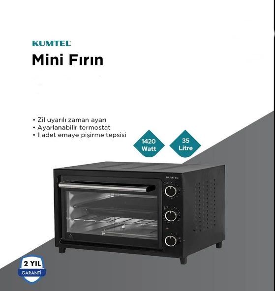 Kumtel 1420W 35 Litre Elektrikli Mini Fırın Siyah KF-5320-A0B