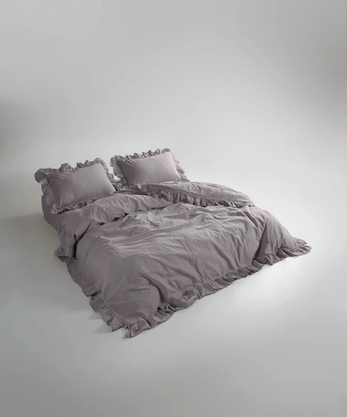 STONEWASHED NEVRESİM TAKIMI ÇİFT KİŞİLİK OPAL GREY - Resim 2