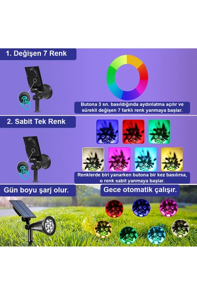Greentech Güneş Enerjili Renk Değiştiren 7 Ledli Bahçe Aydınlatma / GT-SL04 - 3