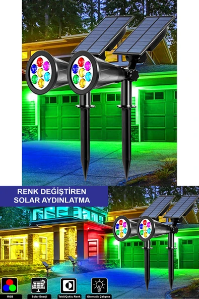 Greentech Güneş Enerjili Renk Değiştiren 7 Ledli Bahçe Aydınlatma / GT-SL04 - 2