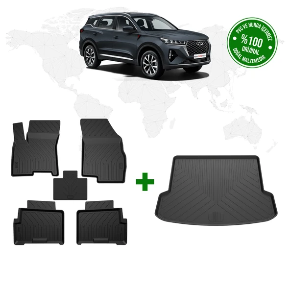 Chery Tiggo 7 Pro 4D Havuzlu Paspas ve 4D Kauçuk Bagaj Havuzu Seti