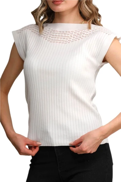 Kadın Triko Kayık Yaka Omuz Fitilli Askılı Atlet 12731 BGL-ST04220 - Resim 3