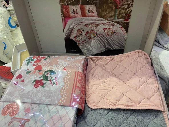 CEYLİN ÇİFT KİŞİLİK NEVRESİMLİ ÖRTÜ SETİ ROMANTİK GRİ PUDRA ürün görseli