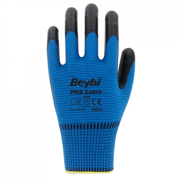 Beybi PN5 Zebra Polyester Örme Nitril Eldiven Mavi - 3