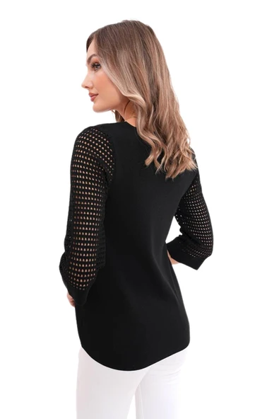 Kadın V Yaka Kol Fileli Kazak 12767 BGL-ST04222 - Resim 6