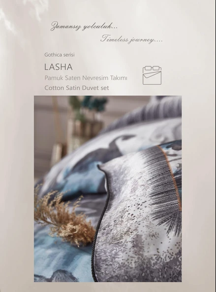 CLUP COTTON ÇİFT KİŞİLİK PAMUK SATEN NEVRESİM TAKIMI LASHA MAVİ